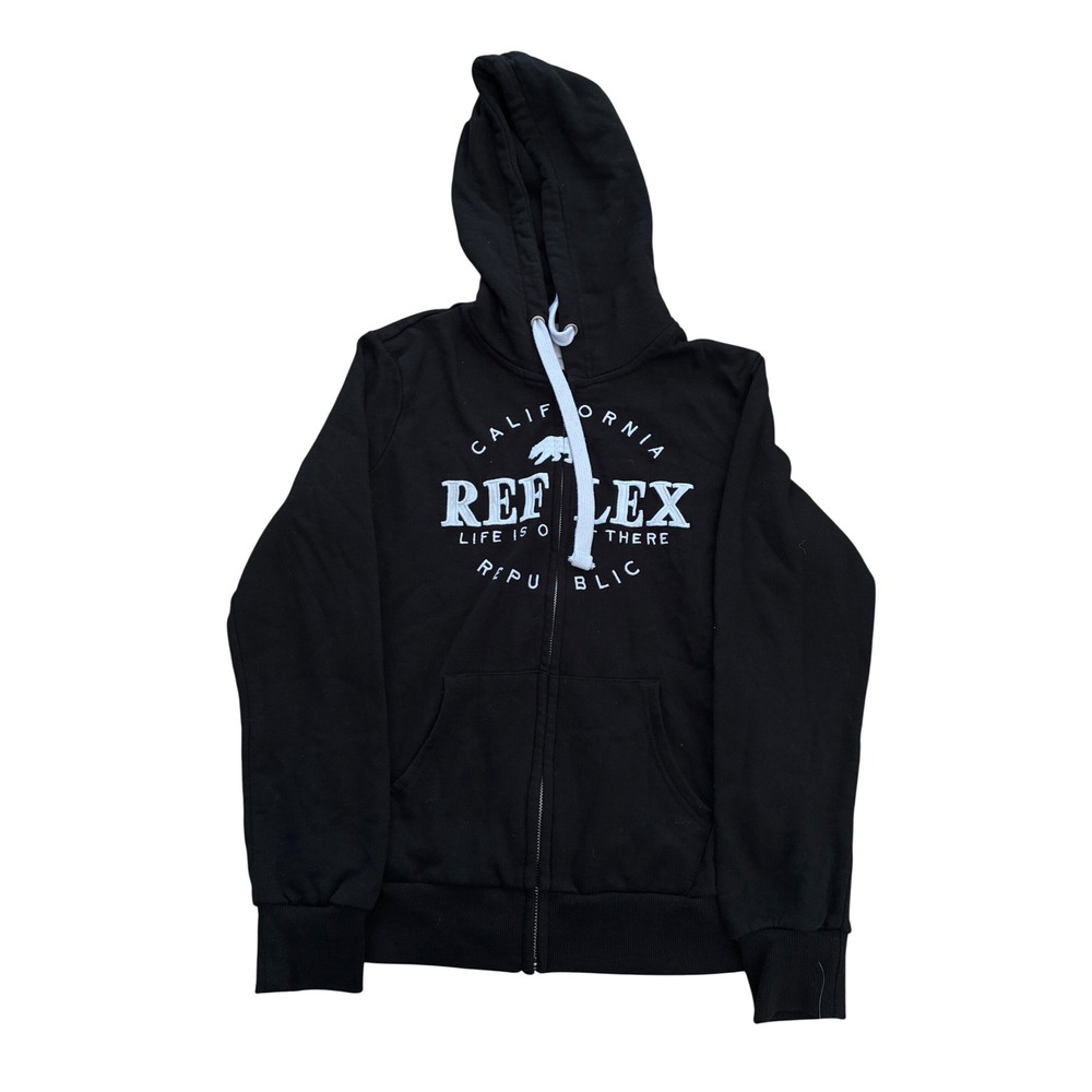 Reflex California Republic Zip Up Hoodie Black White Graphic Mens Large RK100